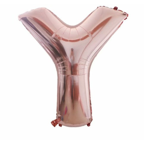 Balon Folie Metalizata Litera Y, 80 cm, Umflati cu Heliu sau Aer, Ambalaj Individual, Pai inclus, Rose Gold