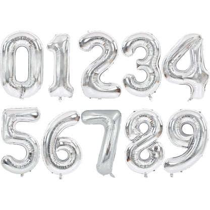 Balon din Folie Metalizata, Figurina Cifra, Tema Aniversare 100 cm, Ambalaj Individual, Pai inclus, Umflare cu Aer sau Heliu, Argintiu, Cifra 1