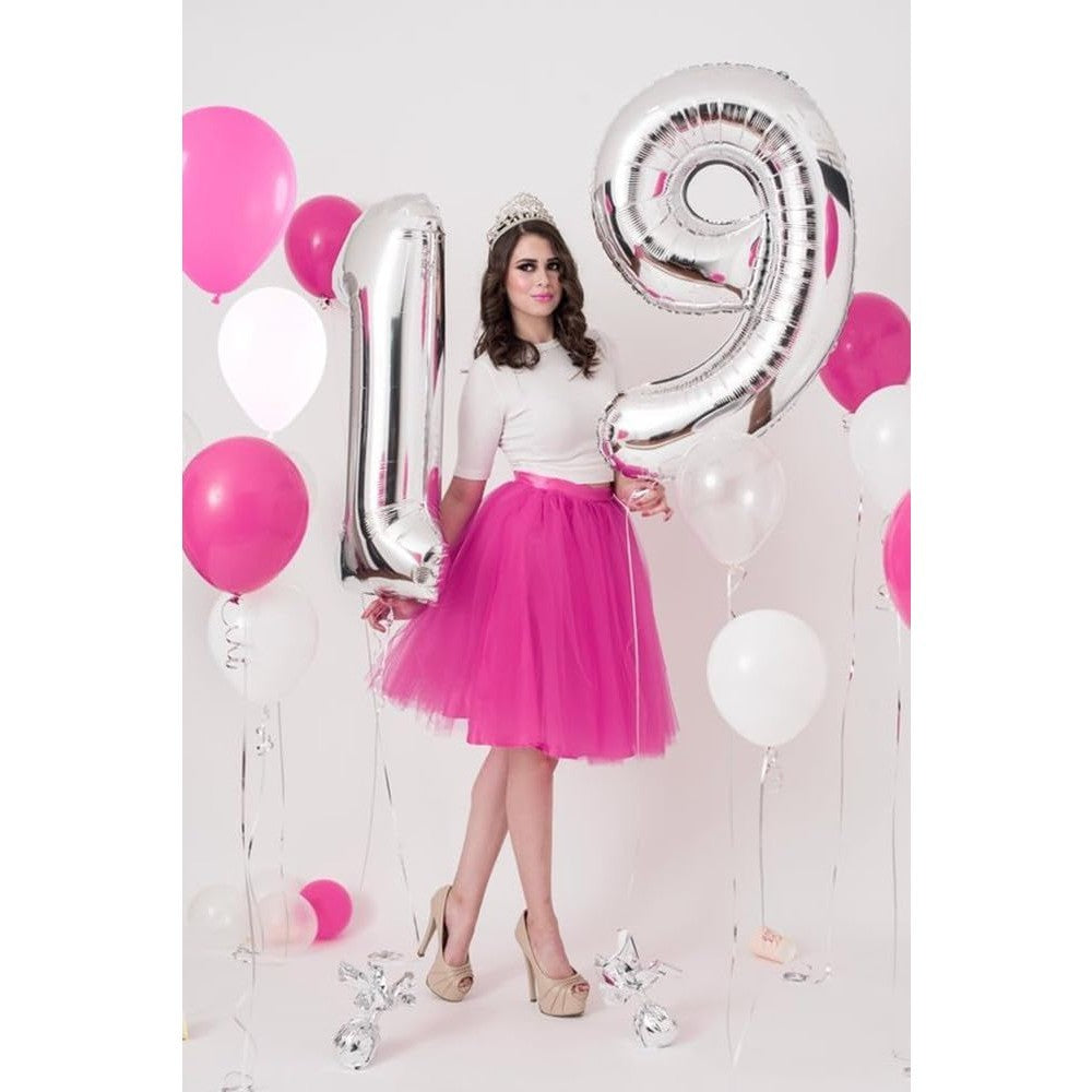 Balon din Folie Metalizata, Figurina Cifra, Tema Aniversare 100 cm, Ambalaj Individual, Pai inclus, Umflare cu Aer sau Heliu, Argintiu, Cifra 9