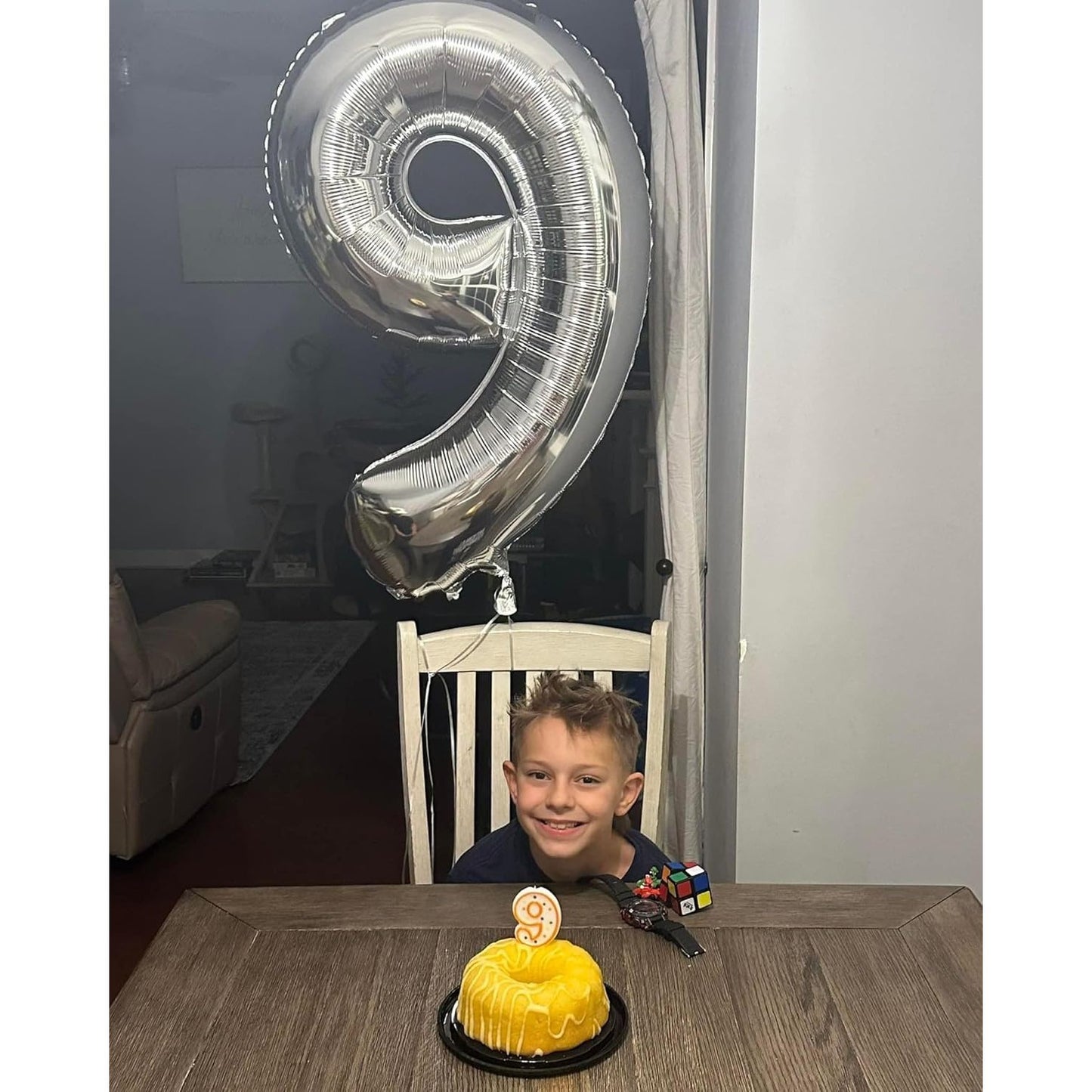 Balon din Folie Metalizata, Figurina Cifra, Tema Aniversare 100 cm, Ambalaj Individual, Pai inclus, Umflare cu Aer sau Heliu, Argintiu, Cifra 9