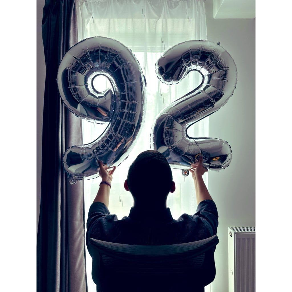 Balon din Folie Metalizata, Figurina Cifra, Tema Aniversare 100 cm, Ambalaj Individual, Pai inclus, Umflare cu Aer sau Heliu, Argintiu, Cifra 9