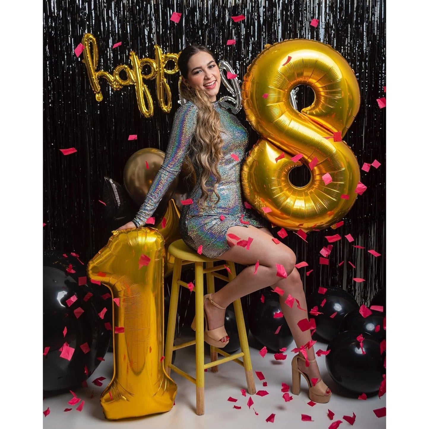Balon din Folie Metalizata, Figurina Cifra, Tema Aniversare 100 cm, Ambalaj Individual, Pai inclus, Umflare cu Aer sau Heliu, Auriu, Cifra 8