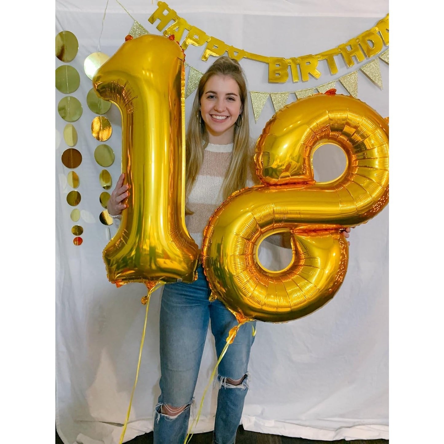 Balon din Folie Metalizata, Figurina Cifra, Tema Aniversare 100 cm, Ambalaj Individual, Pai inclus, Umflare cu Aer sau Heliu, Auriu, Cifra 8