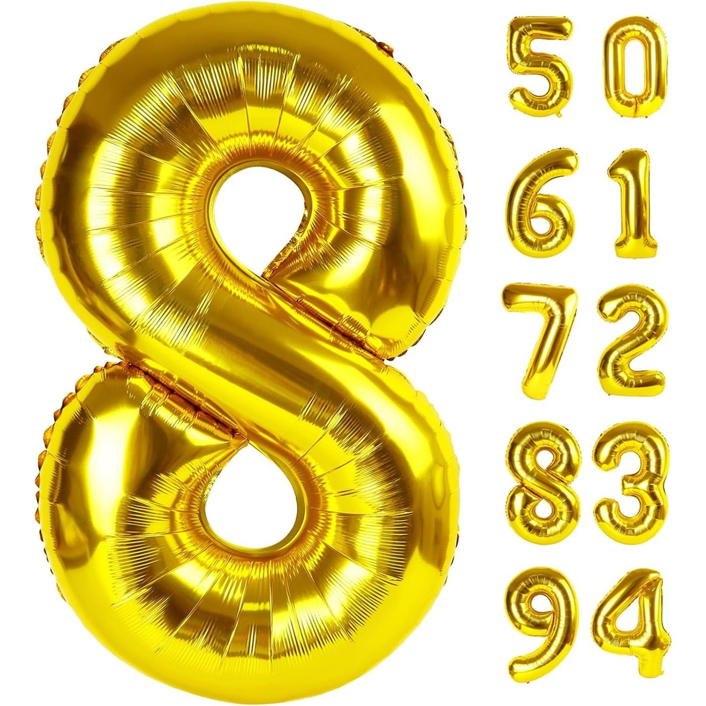 Balon din Folie Metalizata, Figurina Cifra, Tema Aniversare 100 cm, Ambalaj Individual, Pai inclus, Umflare cu Aer sau Heliu, Auriu, Cifra 8