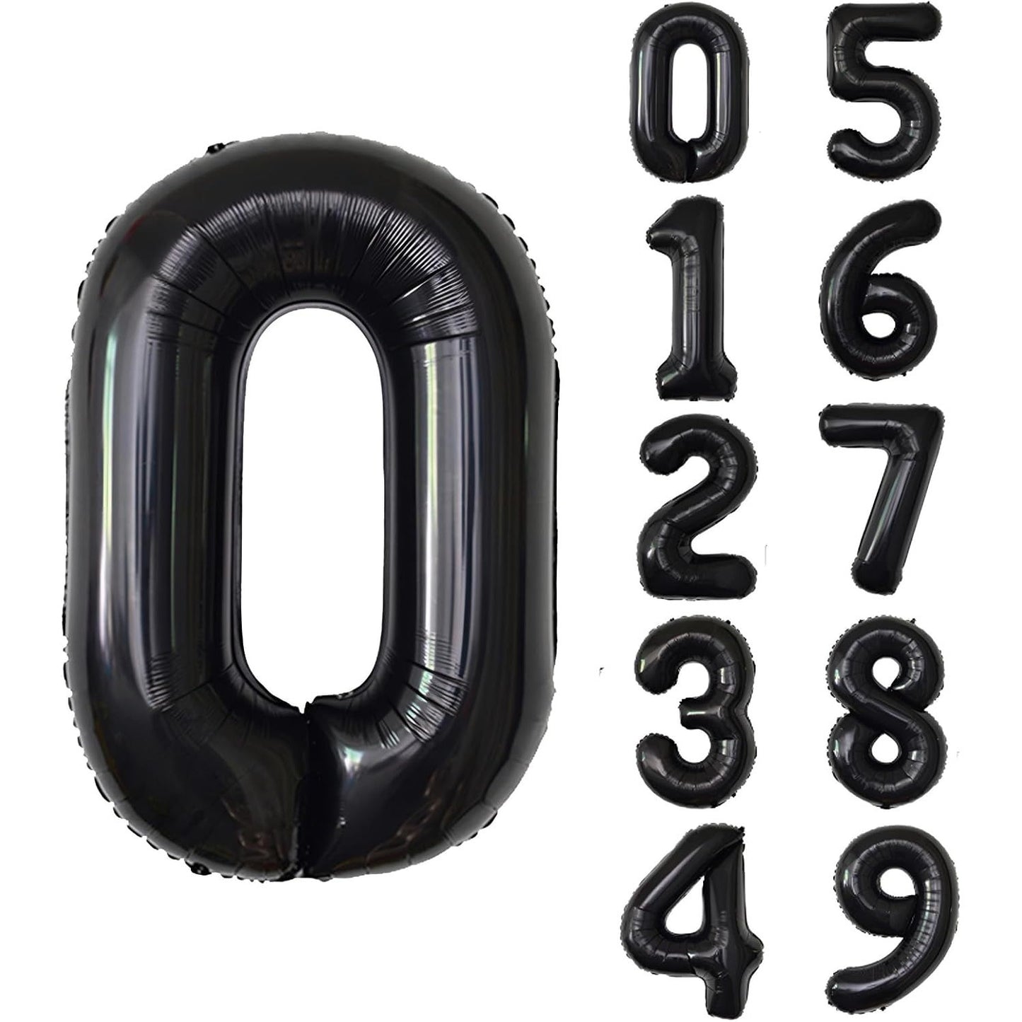 Balon din Folie Metalizata, Figurina Cifra, Tema Aniversare 100 cm, Ambalaj Individual, Pai inclus, Umflare cu Aer sau Heliu, Negru, Cifra 0