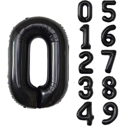 Balon din Folie Metalizata, Figurina Cifra, Tema Aniversare 100 cm, Ambalaj Individual, Pai inclus, Umflare cu Aer sau Heliu, Negru, Cifra 0