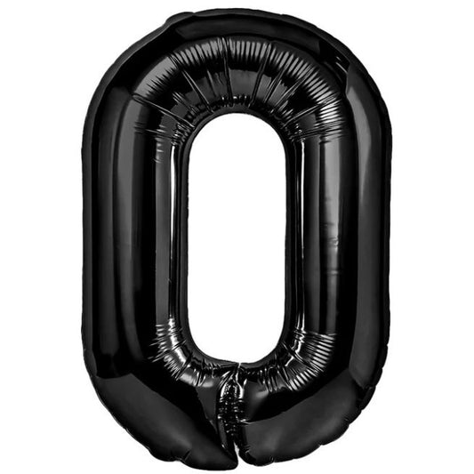 Balon din Folie Metalizata, Figurina Cifra, Tema Aniversare 100 cm, Ambalaj Individual, Pai inclus, Umflare cu Aer sau Heliu, Negru, Cifra 0