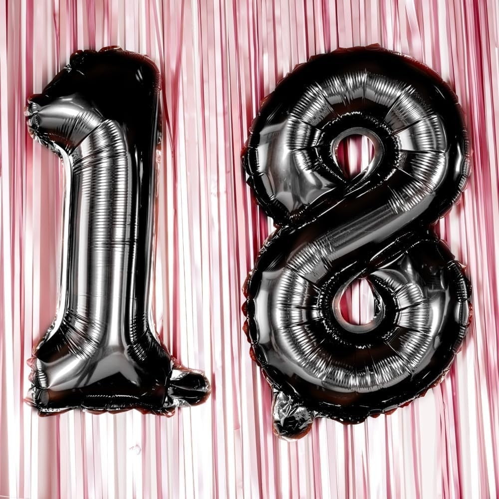 Balon din Folie Metalizata, Figurina Cifra, Tema Aniversare 100 cm, Ambalaj Individual, Pai inclus, Umflare cu Aer sau Heliu, Negru, Cifra 1