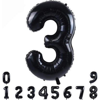 Balon din Folie Metalizata, Figurina Cifra, Tema Aniversare 100 cm, Ambalaj Individual, Pai inclus, Umflare cu Aer sau Heliu, Negru, Cifra 3