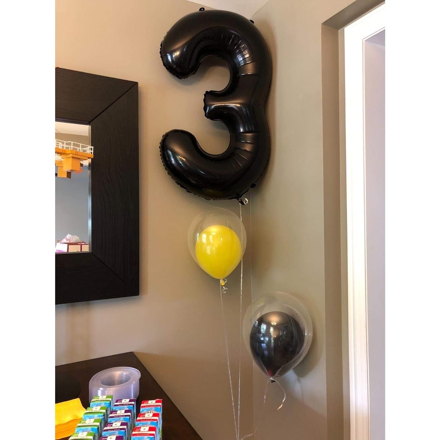 Balon din Folie Metalizata, Figurina Cifra, Tema Aniversare 100 cm, Ambalaj Individual, Pai inclus, Umflare cu Aer sau Heliu, Negru, Cifra 3