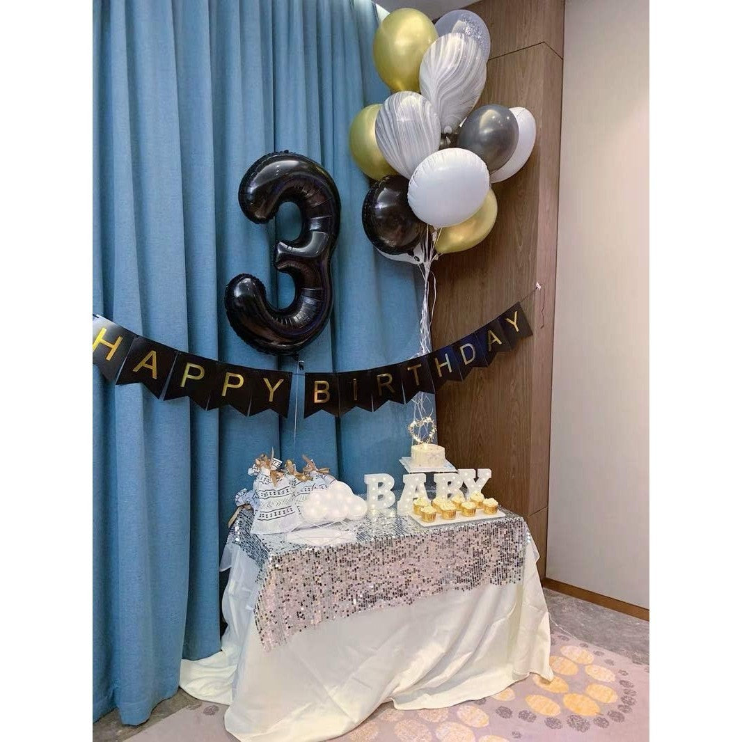 Balon din Folie Metalizata, Figurina Cifra, Tema Aniversare 100 cm, Ambalaj Individual, Pai inclus, Umflare cu Aer sau Heliu, Negru, Cifra 3