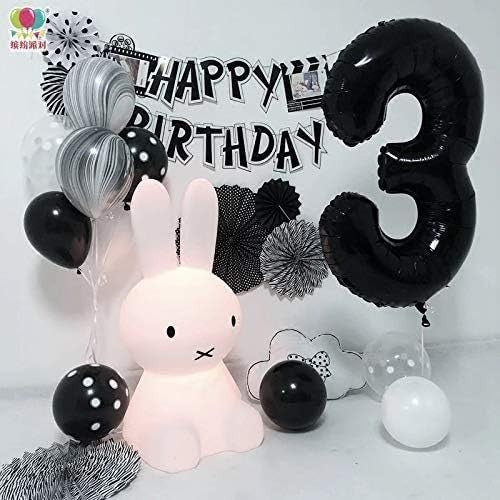 Balon din Folie Metalizata, Figurina Cifra, Tema Aniversare 100 cm, Ambalaj Individual, Pai inclus, Umflare cu Aer sau Heliu, Negru, Cifra 3