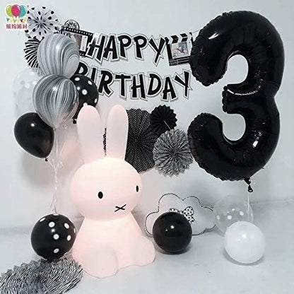 Balon din Folie Metalizata, Figurina Cifra, Tema Aniversare 100 cm, Ambalaj Individual, Pai inclus, Umflare cu Aer sau Heliu, Negru, Cifra 3
