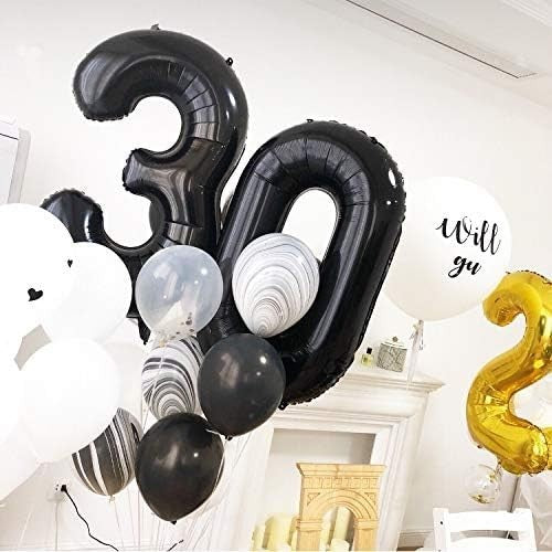 Balon din Folie Metalizata, Figurina Cifra, Tema Aniversare 100 cm, Ambalaj Individual, Pai inclus, Umflare cu Aer sau Heliu, Negru, Cifra 3