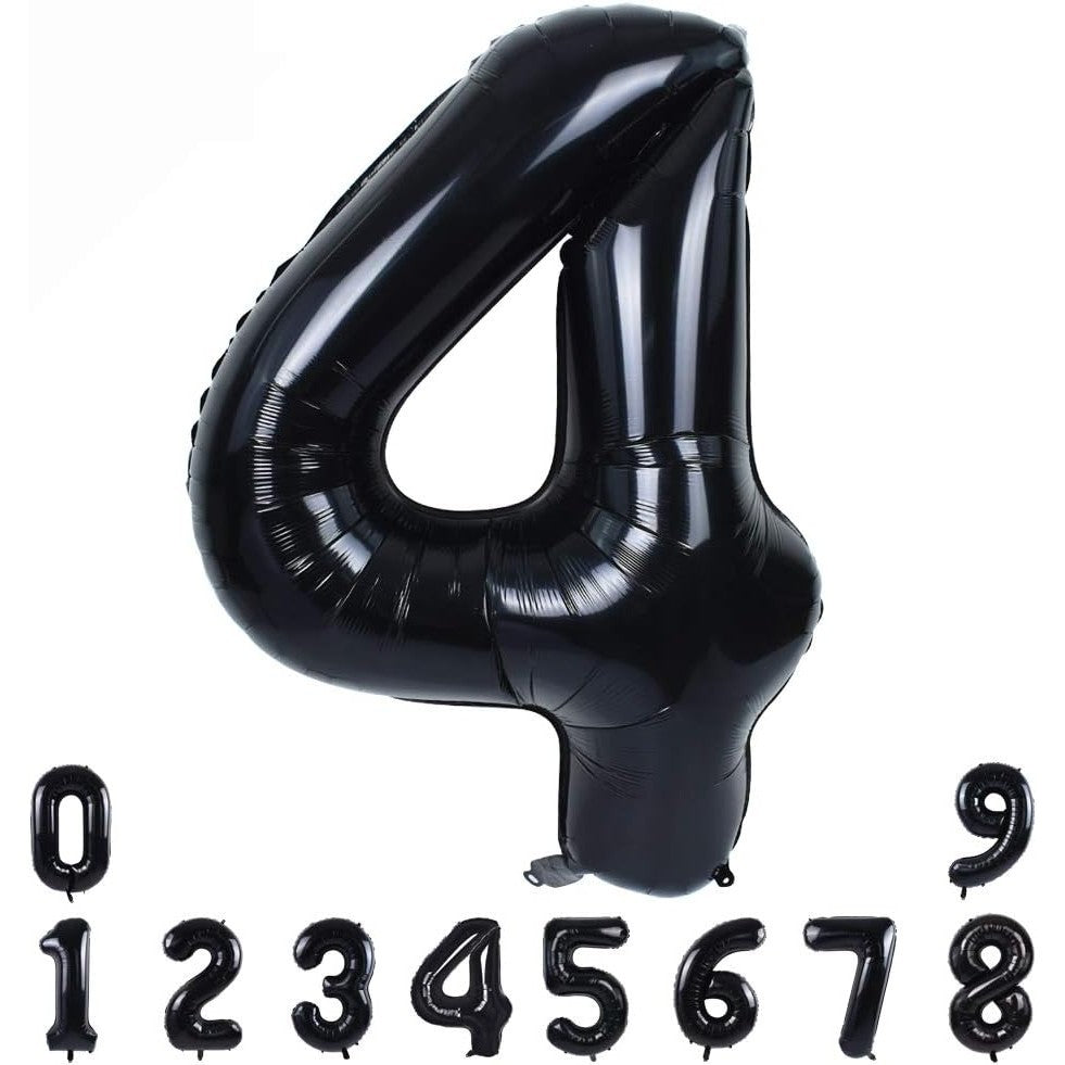 Balon din Folie Metalizata, Figurina Cifra, Tema Aniversare 100 cm, Ambalaj Individual, Pai inclus, Umflare cu Aer sau Heliu, Negru, Cifra 4