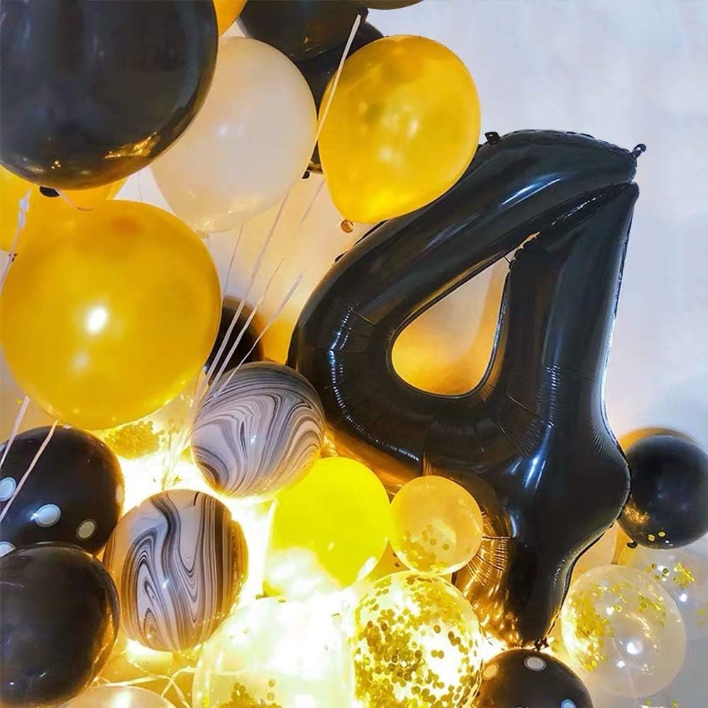 Balon din Folie Metalizata, Figurina Cifra, Tema Aniversare 100 cm, Ambalaj Individual, Pai inclus, Umflare cu Aer sau Heliu, Negru, Cifra 4