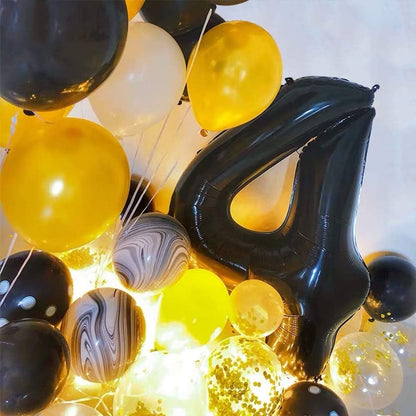 Balon din Folie Metalizata, Figurina Cifra, Tema Aniversare 100 cm, Ambalaj Individual, Pai inclus, Umflare cu Aer sau Heliu, Negru, Cifra 4