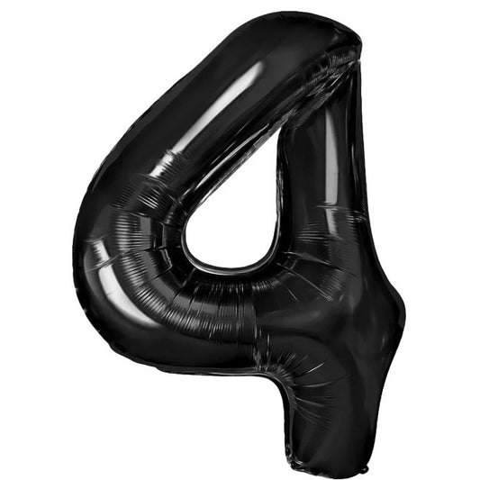 Balon din Folie Metalizata, Figurina Cifra, Tema Aniversare 100 cm, Ambalaj Individual, Pai inclus, Umflare cu Aer sau Heliu, Negru, Cifra 4