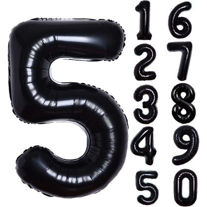 Balon din Folie Metalizata, Figurina Cifra, Tema Aniversare 100 cm, Ambalaj Individual, Pai inclus, Umflare cu Aer sau Heliu, Negru, Cifra 5