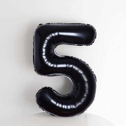 Balon din Folie Metalizata, Figurina Cifra, Tema Aniversare 100 cm, Ambalaj Individual, Pai inclus, Umflare cu Aer sau Heliu, Negru, Cifra 5