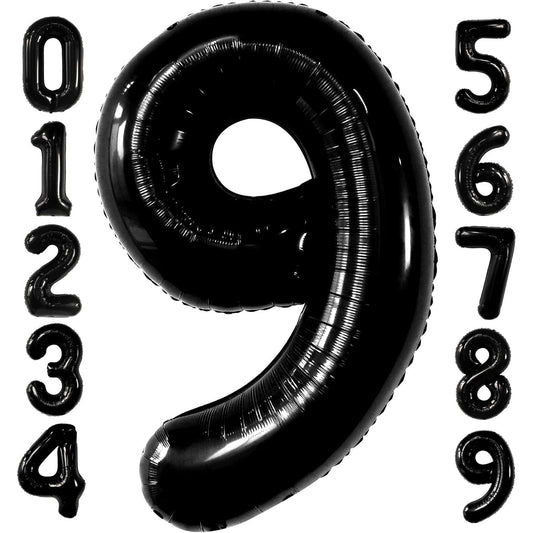 Balon din Folie Metalizata, Figurina Cifra, Tema Aniversare 100 cm, Ambalaj Individual, Pai inclus, Umflare cu Aer sau Heliu, Negru, Cifra 9