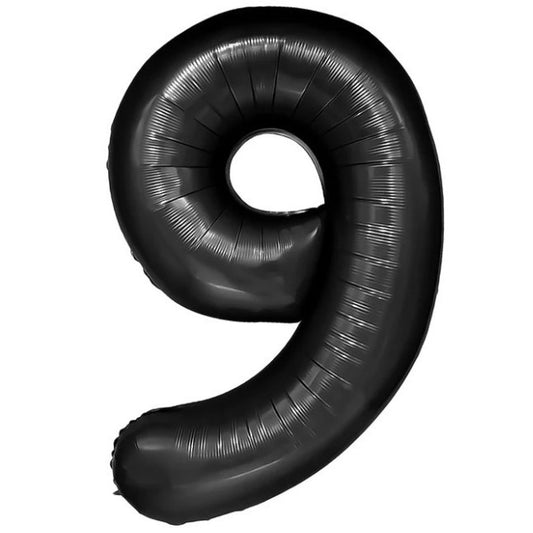 Balon din Folie Metalizata, Figurina Cifra, Tema Aniversare 100 cm, Ambalaj Individual, Pai inclus, Umflare cu Aer sau Heliu, Negru, Cifra 9