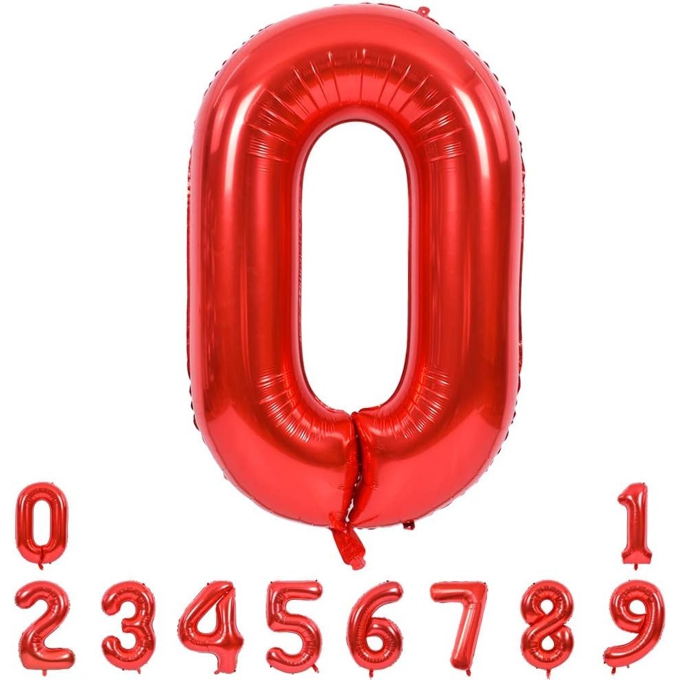 Balon din Folie Metalizata, Figurina Cifra, Tema Aniversare 100 cm, Ambalaj Individual, Pai inclus, Umflare cu Aer sau Heliu, Rosu, Cifra 0
