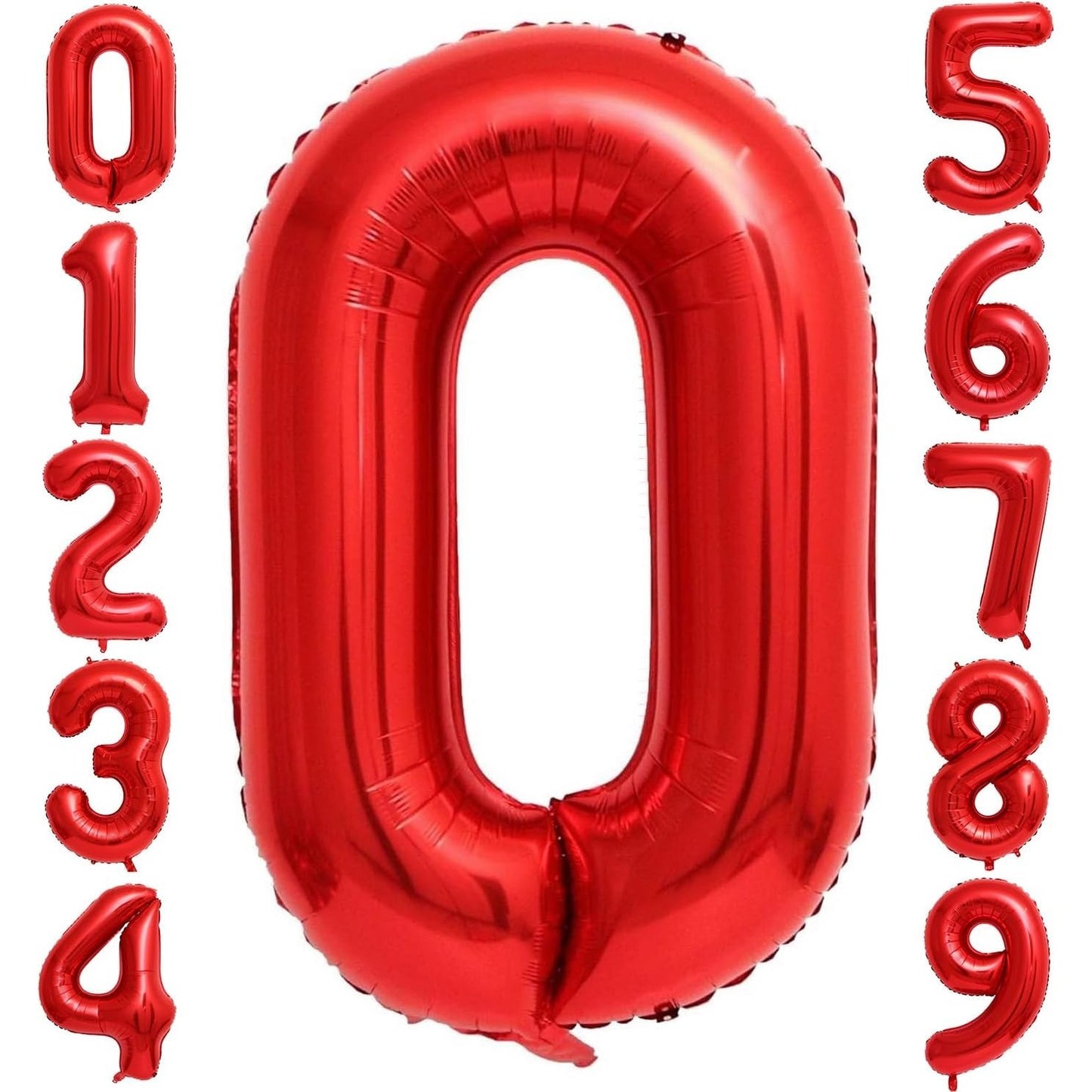 Balon din Folie Metalizata, Figurina Cifra, Tema Aniversare 100 cm, Ambalaj Individual, Pai inclus, Umflare cu Aer sau Heliu, Rosu, Cifra 0