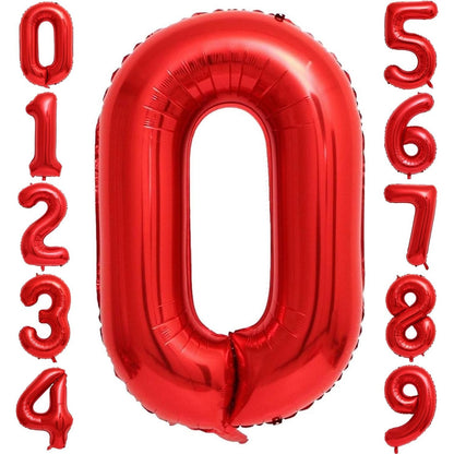 Balon din Folie Metalizata, Figurina Cifra, Tema Aniversare 100 cm, Ambalaj Individual, Pai inclus, Umflare cu Aer sau Heliu, Rosu, Cifra 0