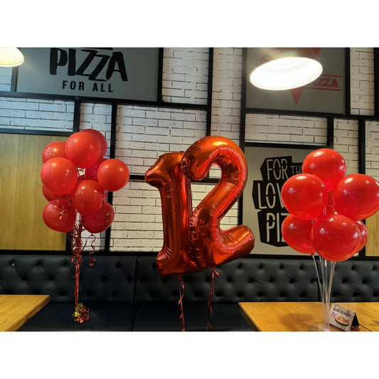 Balon din Folie Metalizata, Figurina Cifra, Tema Aniversare 100 cm, Ambalaj Individual, Pai inclus, Umflare cu Aer sau Heliu, Rosu, Cifra 2