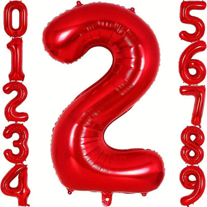 Balon din Folie Metalizata, Figurina Cifra, Tema Aniversare 100 cm, Ambalaj Individual, Pai inclus, Umflare cu Aer sau Heliu, Rosu, Cifra 2