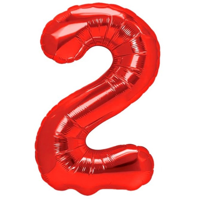 Balon din Folie Metalizata, Figurina Cifra, Tema Aniversare 100 cm, Ambalaj Individual, Pai inclus, Umflare cu Aer sau Heliu, Rosu, Cifra 2