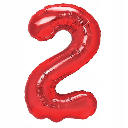 Balon din Folie Metalizata, Figurina Cifra, Tema Aniversare 100 cm, Ambalaj Individual, Pai inclus, Umflare cu Aer sau Heliu, Rosu, Cifra 2