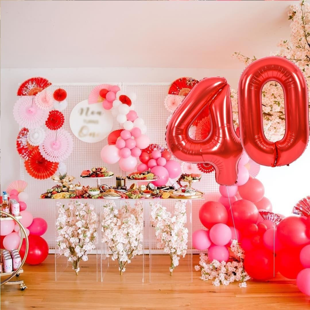 Balon din Folie Metalizata, Figurina Cifra, Tema Aniversare 100 cm, Ambalaj Individual, Pai inclus, Umflare cu Aer sau Heliu, Rosu, Cifra 4