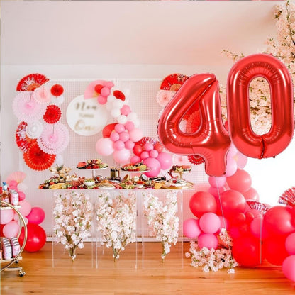 Balon din Folie Metalizata, Figurina Cifra, Tema Aniversare 100 cm, Ambalaj Individual, Pai inclus, Umflare cu Aer sau Heliu, Rosu, Cifra 4