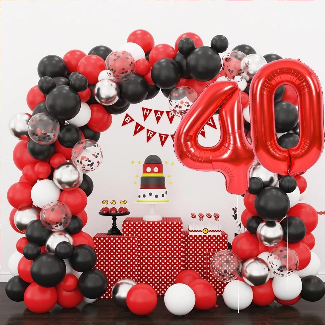 Balon din Folie Metalizata, Figurina Cifra, Tema Aniversare 100 cm, Ambalaj Individual, Pai inclus, Umflare cu Aer sau Heliu, Rosu, Cifra 4