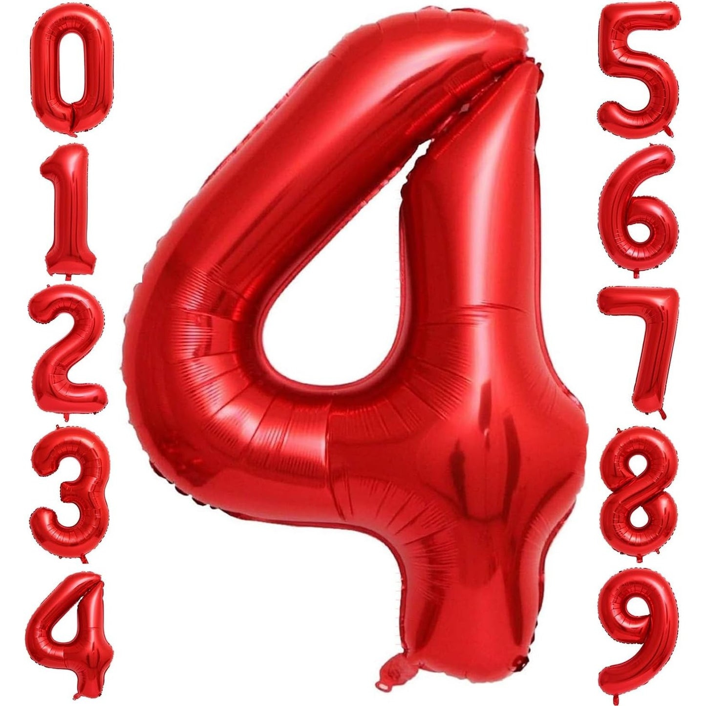 Balon din Folie Metalizata, Figurina Cifra, Tema Aniversare 100 cm, Ambalaj Individual, Pai inclus, Umflare cu Aer sau Heliu, Rosu, Cifra 4