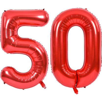 Balon din Folie Metalizata, Figurina Cifra, Tema Aniversare 100 cm, Ambalaj Individual, Pai inclus, Umflare cu Aer sau Heliu, Rosu, Cifra 5