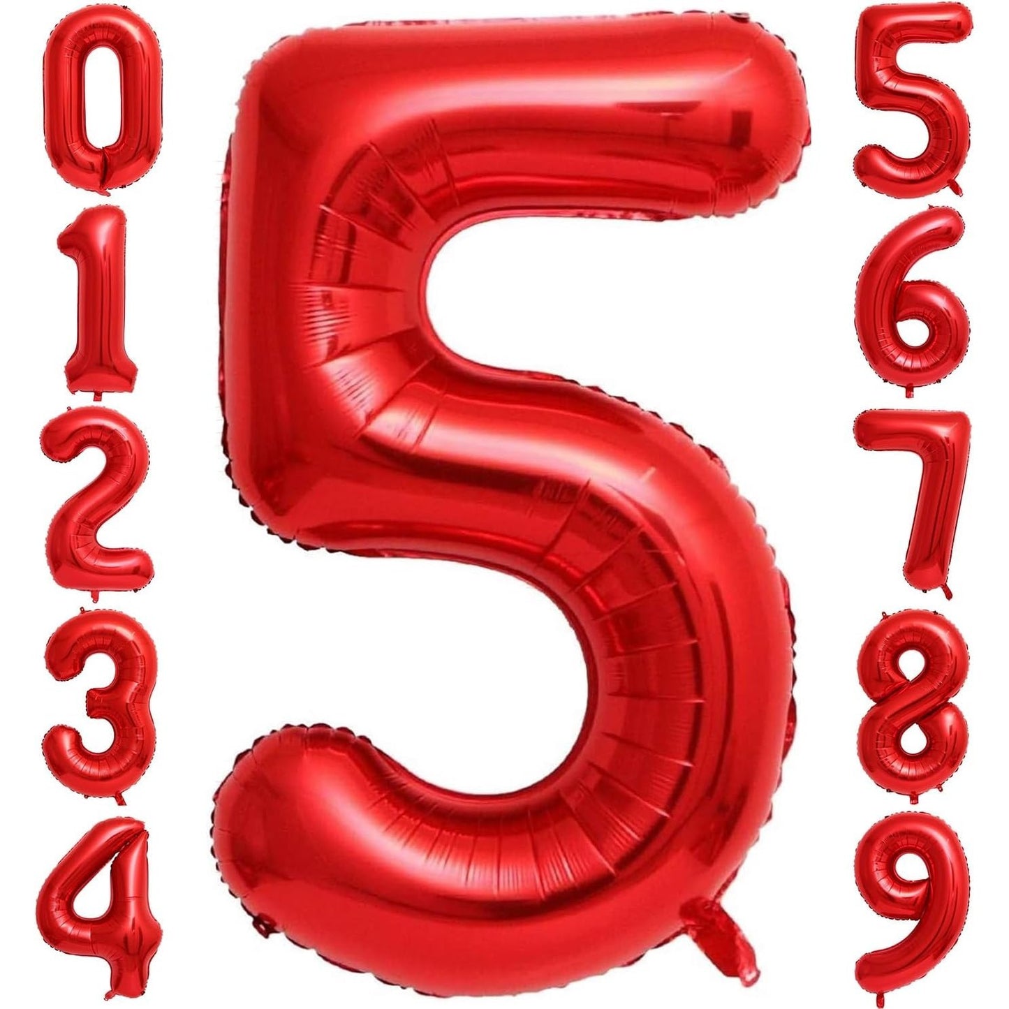 Balon din Folie Metalizata, Figurina Cifra, Tema Aniversare 100 cm, Ambalaj Individual, Pai inclus, Umflare cu Aer sau Heliu, Rosu, Cifra 5