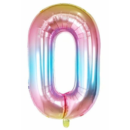 Balon din Folie Metalizata, Figurina Cifra, Tema Aniversare 40 cm, Ambalaj Individual, Pai inclus, Umflare cu Aer sau Heliu, Multicolor, Cifra 0