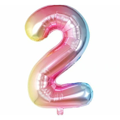Balon din Folie Metalizata, Figurina Cifra Gradient, Tema Aniversare 40 cm, Ambalaj Individual, Pai inclus, Umflare cu Aer sau Heliu, Multicolor, Cifra 2