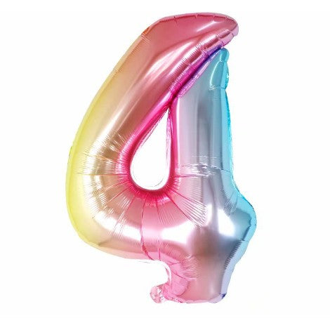 Balon din Folie Metalizata, Figurina Cifra, Tema Aniversare 40 cm, Ambalaj Individual, Pai inclus, Umflare cu Aer sau Heliu, Multicolor, Cifra 4