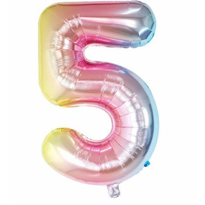 Balon din Folie Metalizata, Figurina Cifra, Tema Aniversare 40 cm, Ambalaj Individual, Pai inclus, Umflare cu Aer sau Heliu, Multicolor, Cifra 5