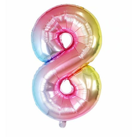 Balon din Folie Metalizata, Figurina Cifra, Tema Aniversare 40 cm, Ambalaj Individual, Pai inclus, Umflare cu Aer sau Heliu, Multicolor, Cifra 8