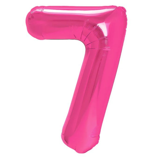 Balon din Folie Metalizata, Figurina Cifra, Tema Aniversare 80 cm, Ambalaj Individual, Pai inclus, Umflare cu Aer sau Heliu, Roz, Cifra 7