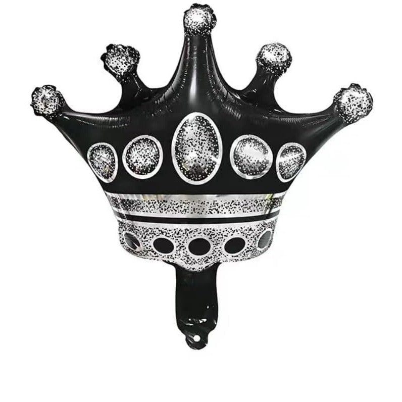 Balon din Folie Metalizata, Figurina Cifra si Coroana, Scris Happy Birthday, Tema Aniversare 100 cm, Ambalaj Individual, Pai inclus, Umflare cu Aer sau Heliu, Negru, Cifra 8