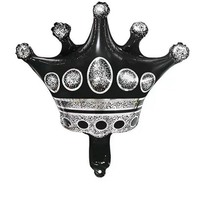 Balon din Folie Metalizata, Figurina Cifra si Coroana, Scris Happy Birthday, Tema Aniversare 100 cm, Ambalaj Individual, Pai inclus, Umflare cu Aer sau Heliu, Negru, Cifra 8
