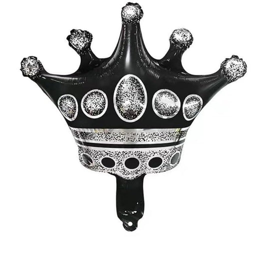 Balon din Folie Metalizata, Figurina Cifra si Coroana, Scris Happy Birthday, Tema Aniversare 100 cm, Ambalaj Individual, Pai inclus, Umflare cu Aer sau Heliu, Negru, Cifra 8