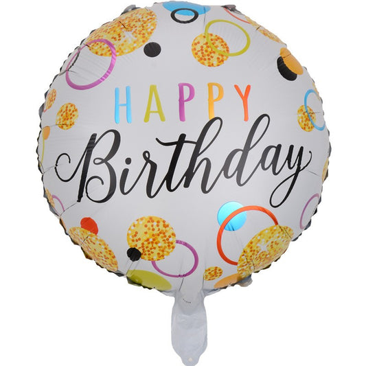 Balon din Folie Metalizata, Figurine, Model 6, Happy Birthday, Tematica Aniversare, 45 cm, Ambalaj Individual, Pai Inclus, Umflare cu Aer sau Heliu, Multicolor