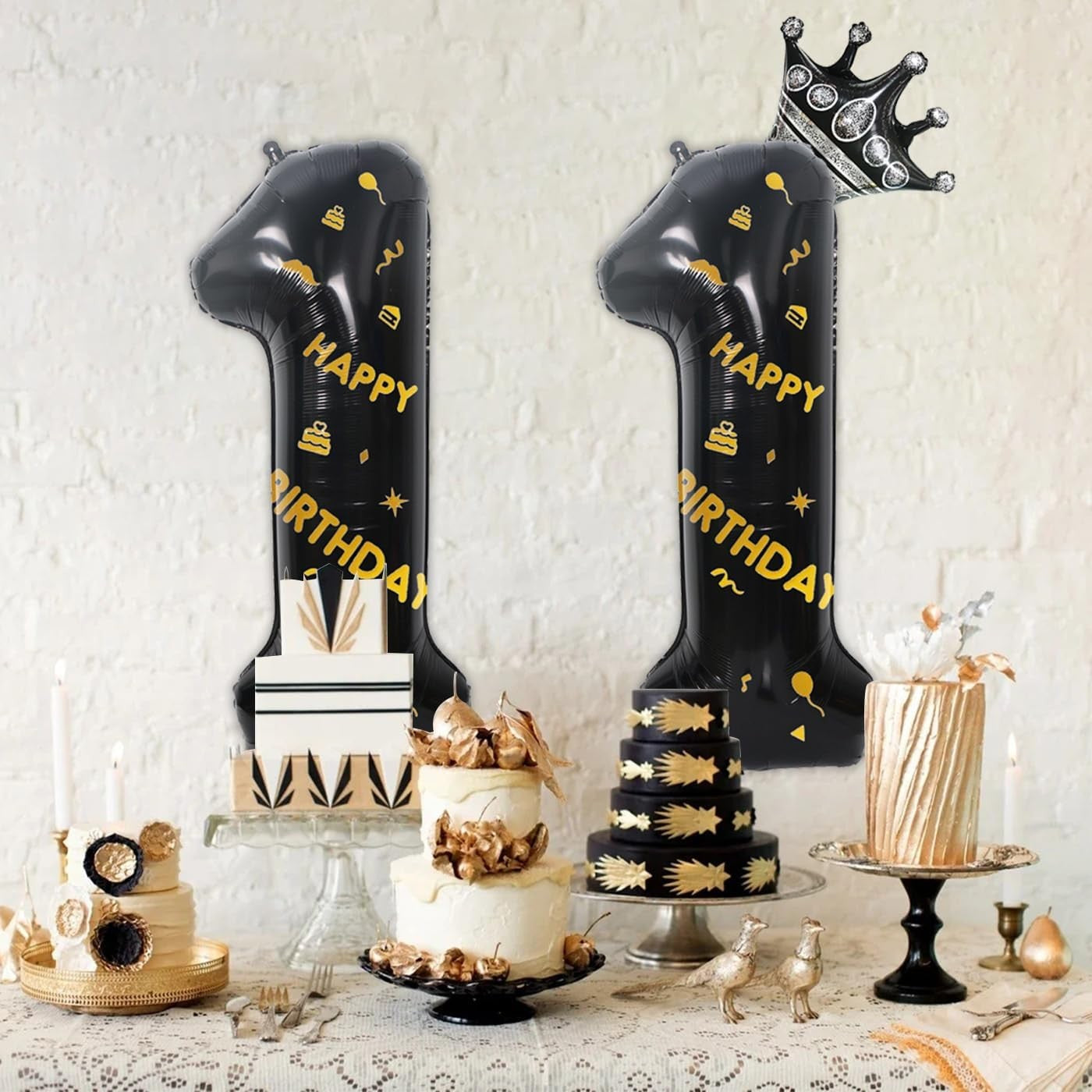Balon din Folie Metalizata, Figurina Cifra, Scris Happy Birthday, Tema Aniversare 100 cm, Ambalaj Individual, Pai inclus, Umflare cu Aer sau Heliu, Negru, Cifra 1